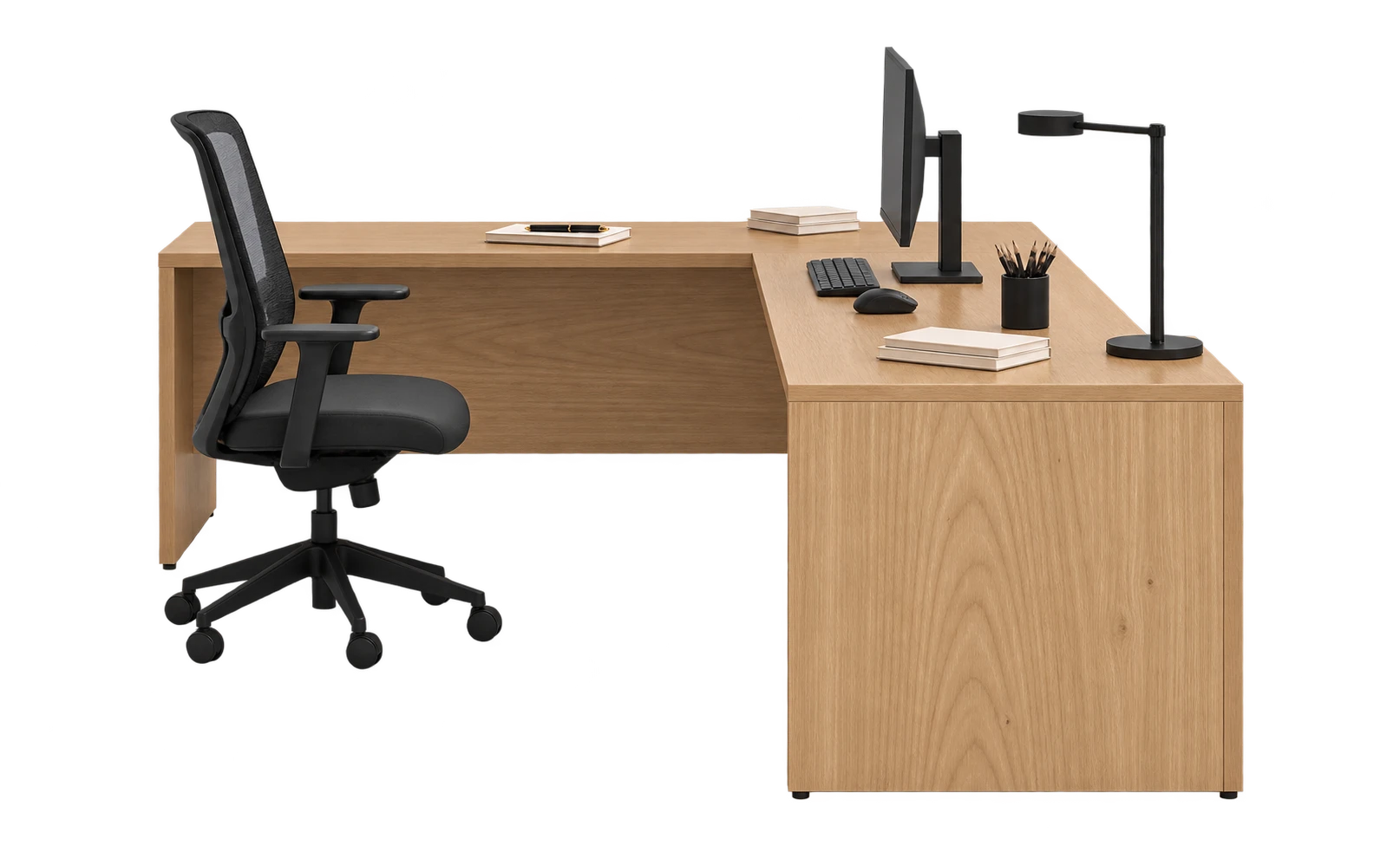 All Wood L-Shaped Desk in natural oak
