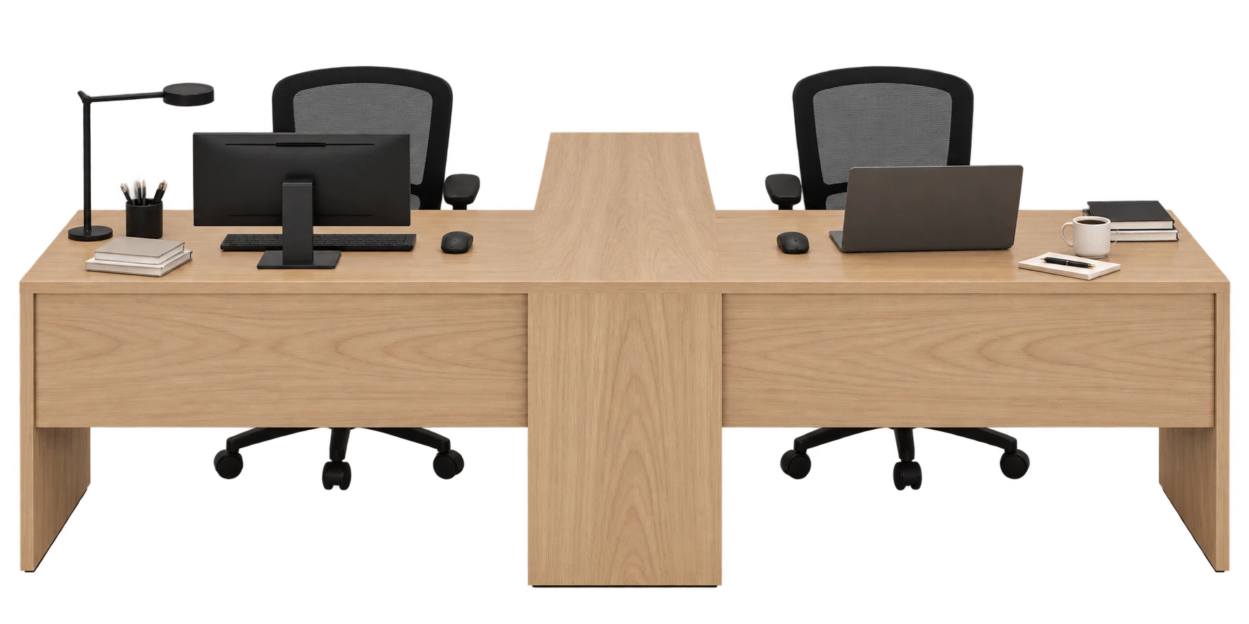 All Wood T-Shaped Desk, Natural Oak